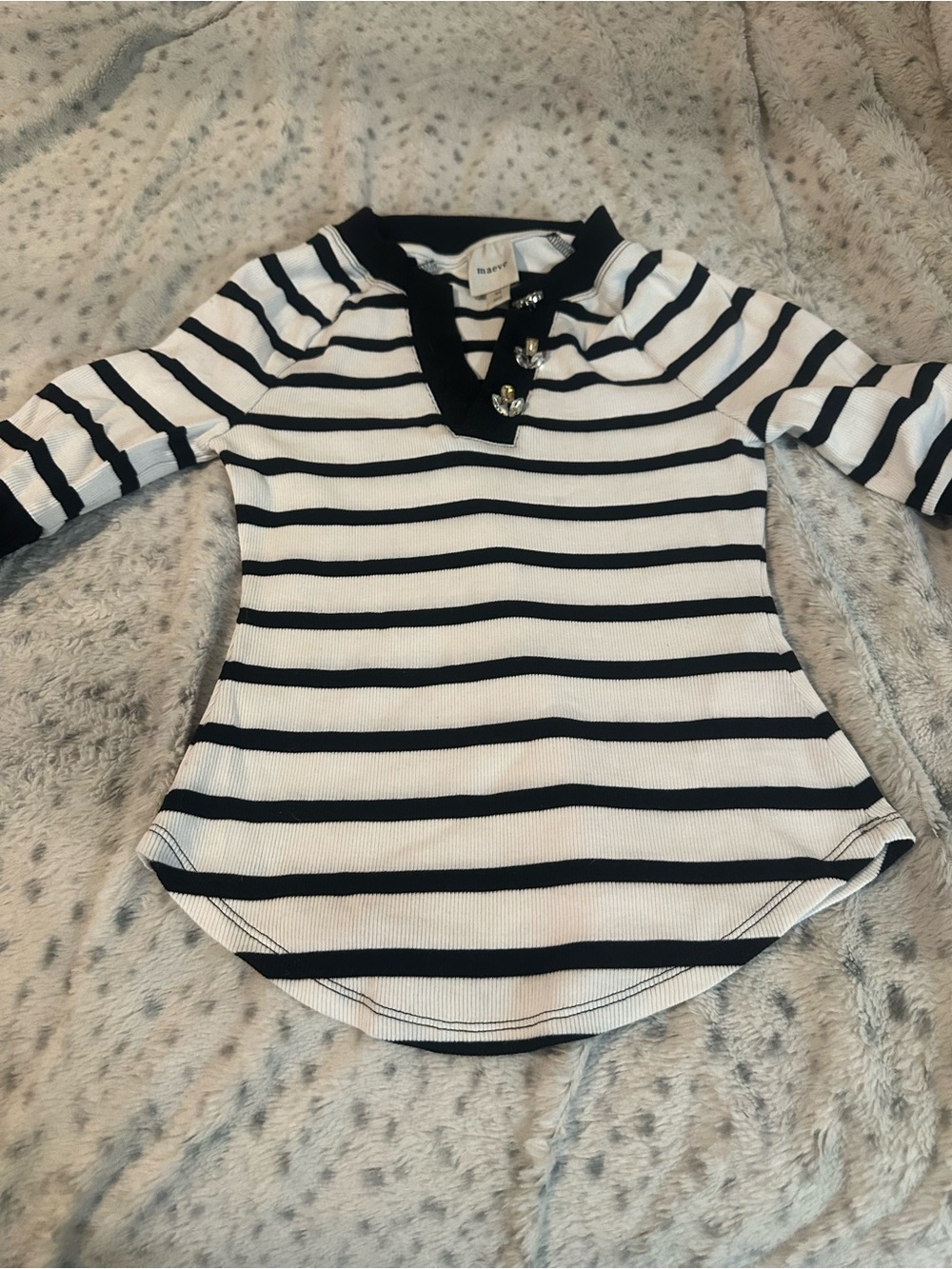 Maeve Black and White Striped Long Sleeve Tee